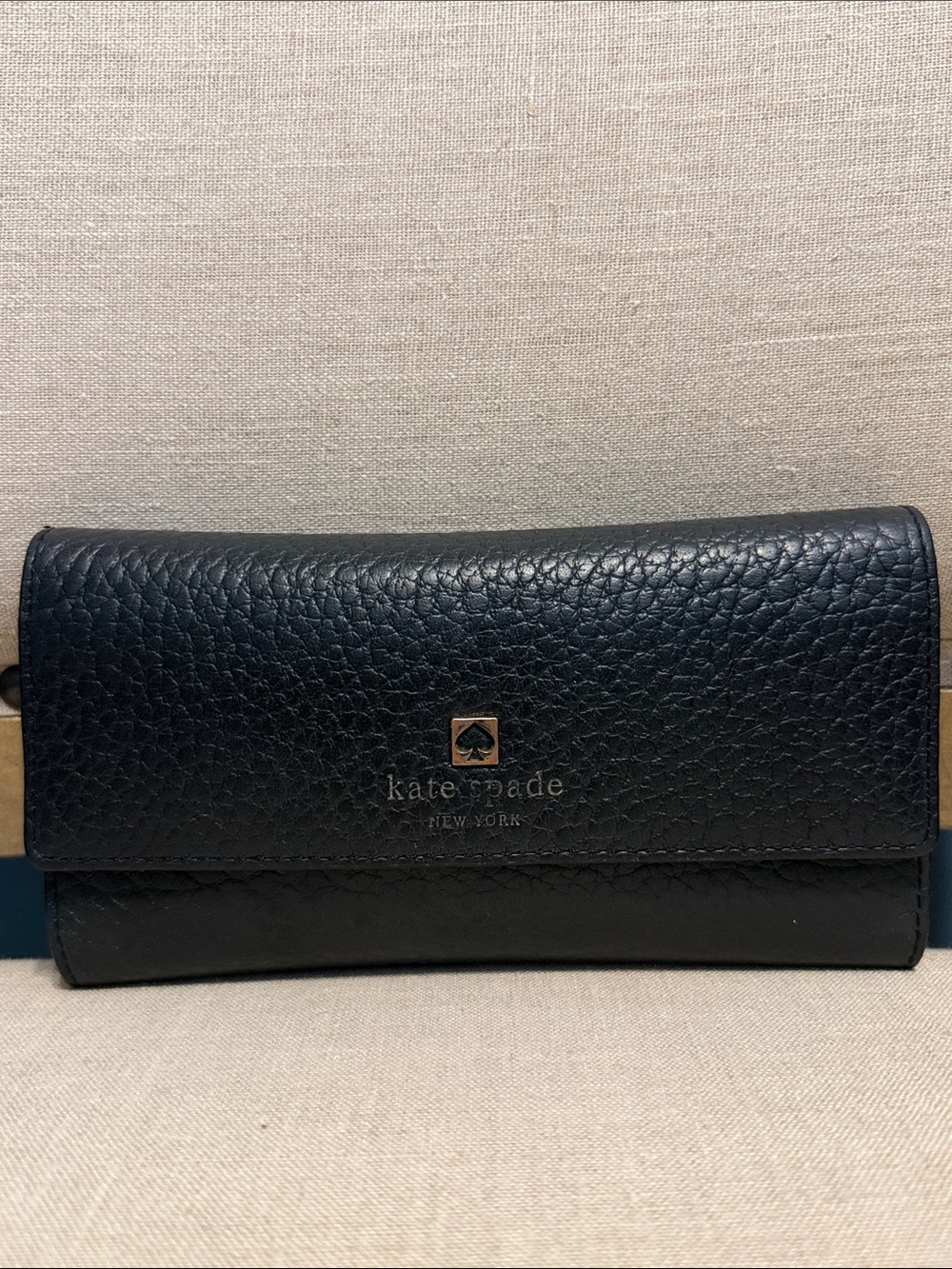 kate spade Black Pebbled Leather Trifold Wallet WELL LOVED